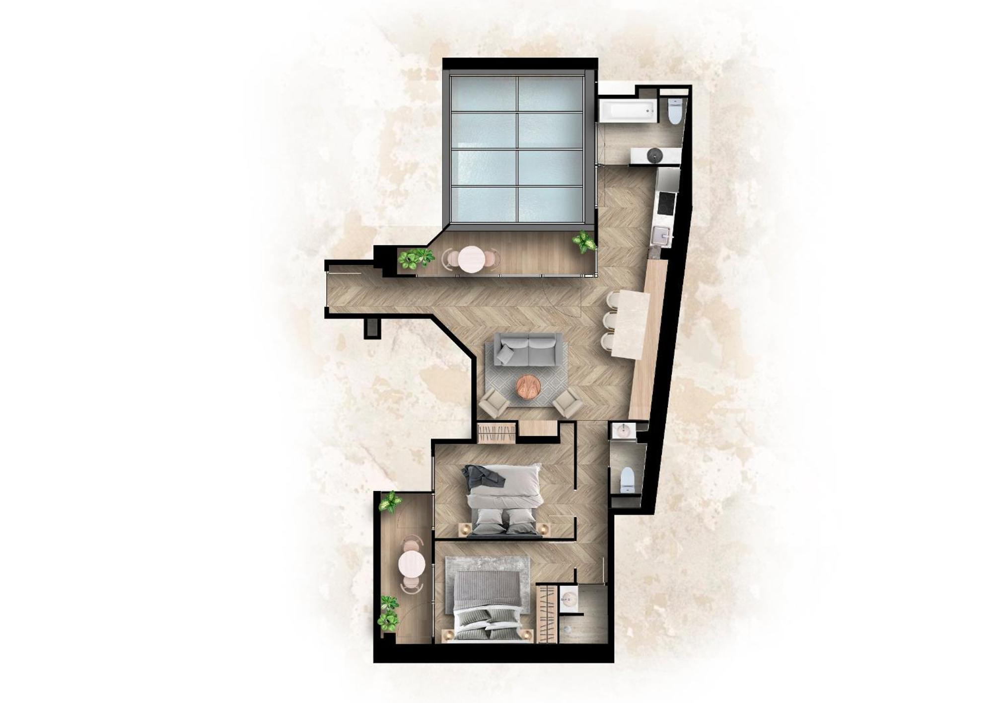 Two-Bedroom Apartment Balcony Terrace