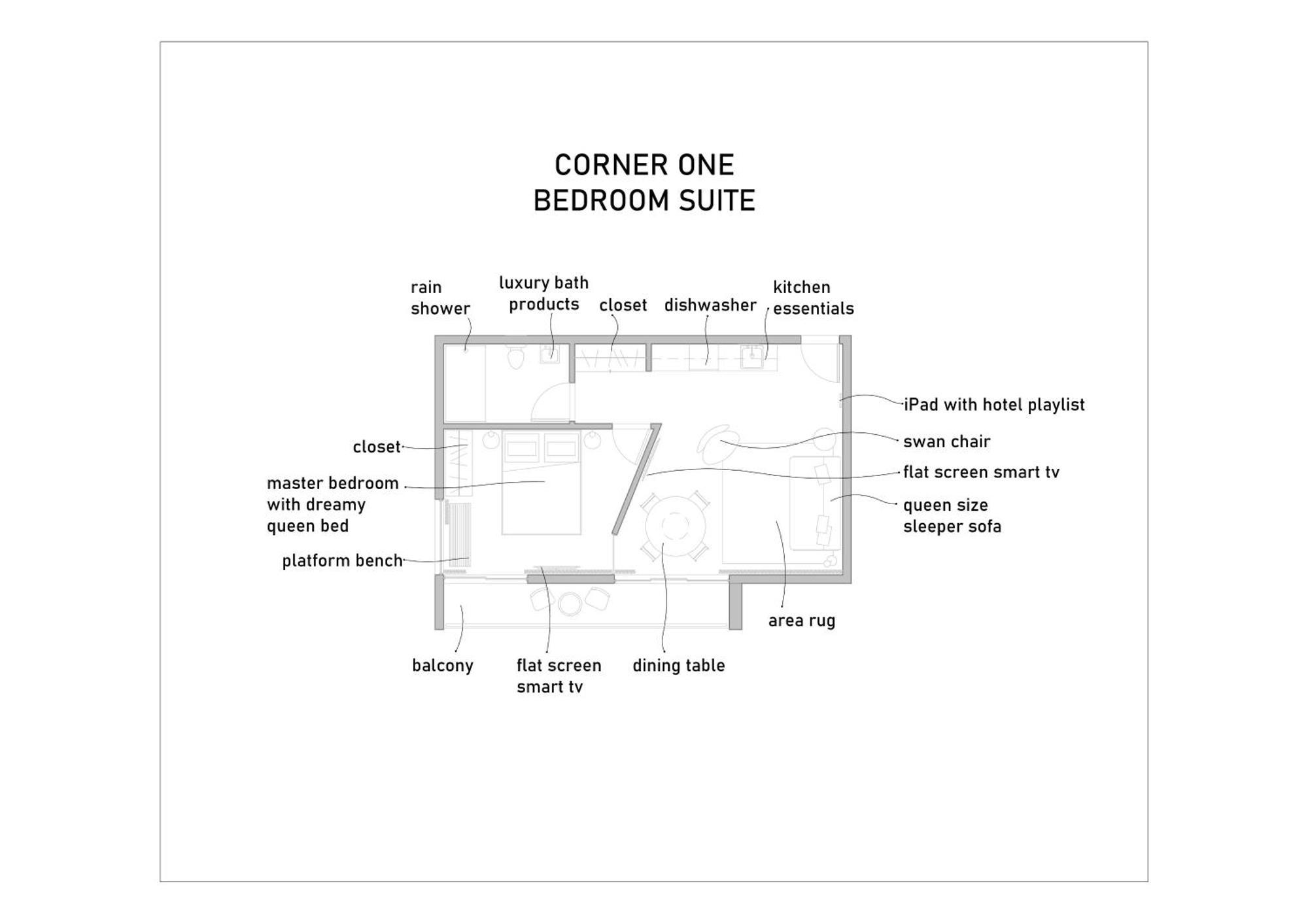 Corner 1 Bedrooms Suite Kitchenette Standing Balcony