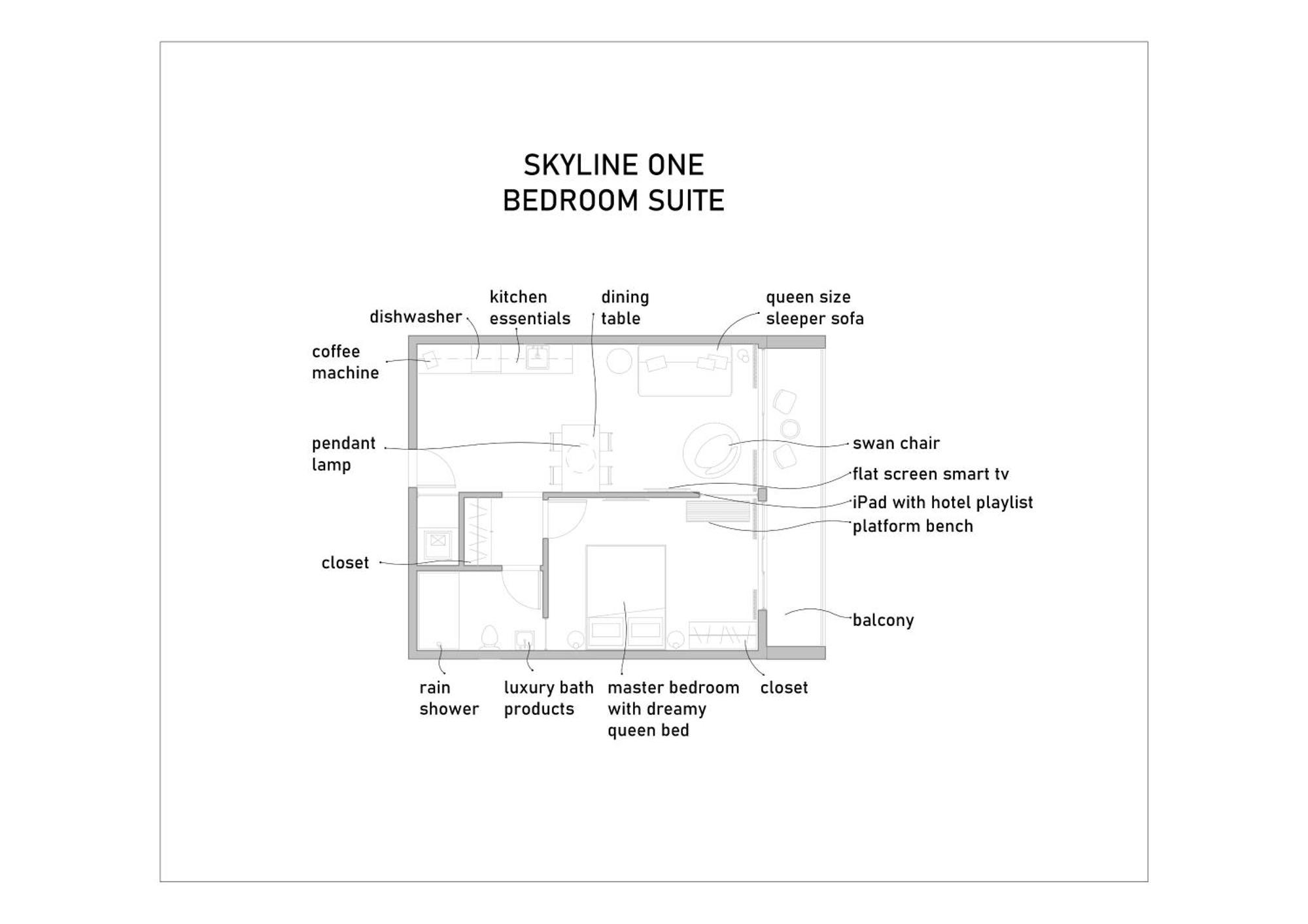 Skyline 1 Bedroom Suite Kitchenette Balcony